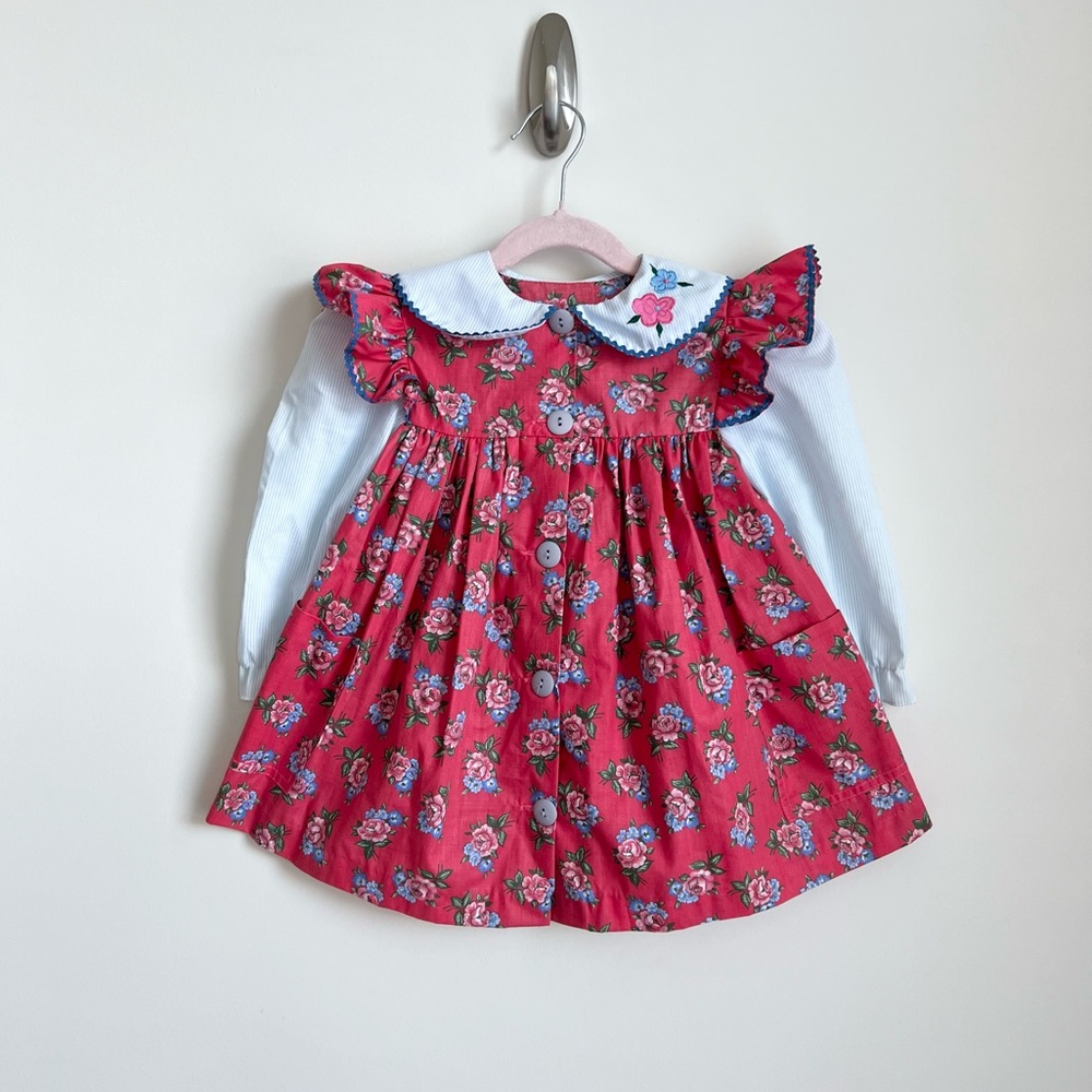 Vintage Toddler Floral Girl Dress Pinafore Style 3T